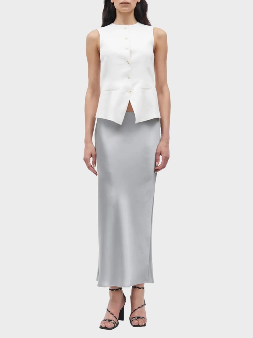 Samsoe Satin Maxi Skirt in Light Gray